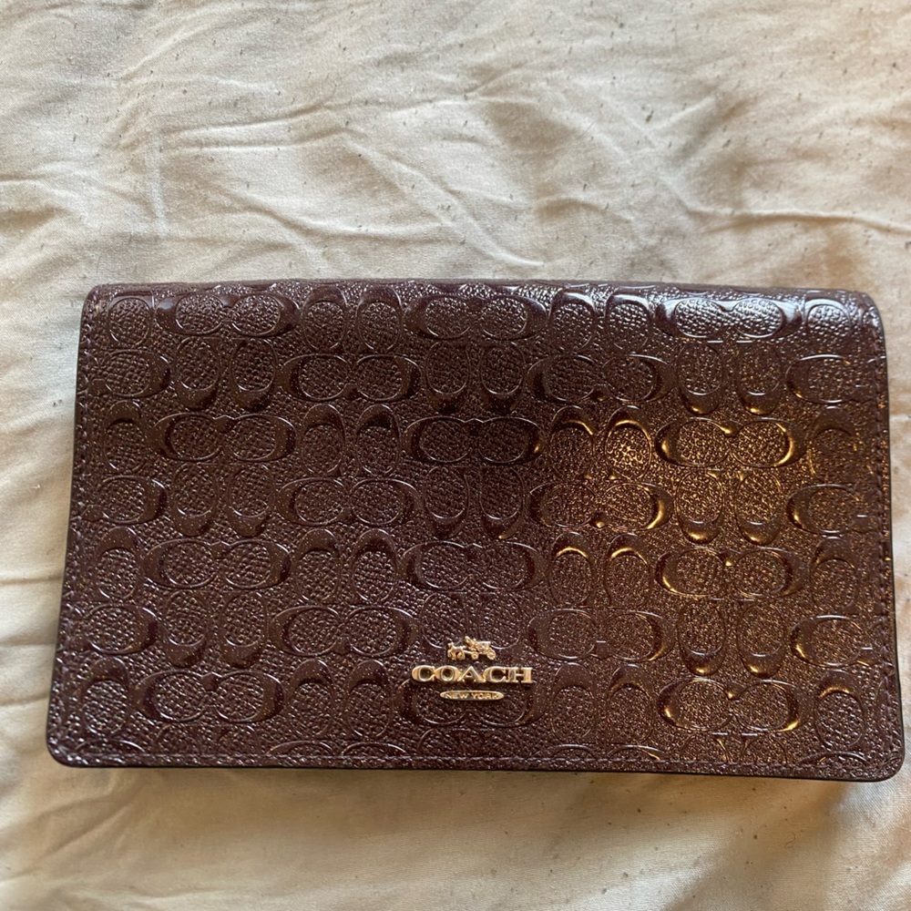 Coach Leather Continental Wallet - Burgundy with Gold Hardware